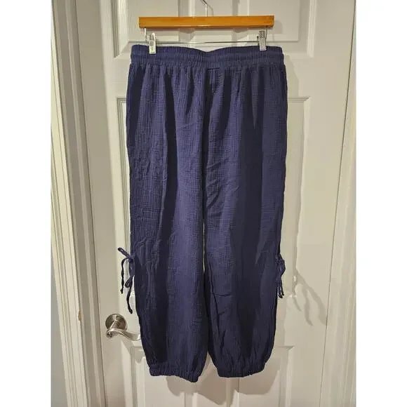 NWT Simple by Suzanne Betro Pants XL Navy Lagenlook Cotton Drawstring Artsy Boho - Picture 6 of 7